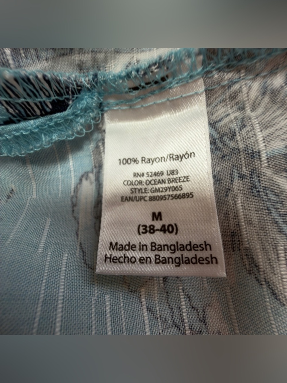 Sold  Light Blue Palm-Print Short Sleeve Button-Down Shirt